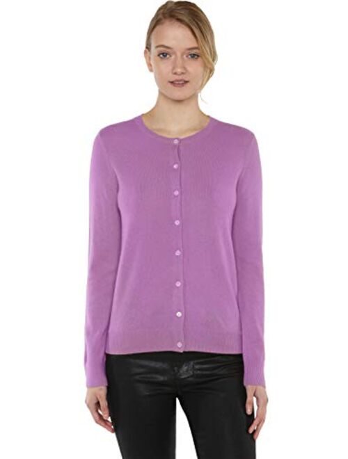 JENNIE LIU Women's 100% Cashmere Button Front Long Sleeve Crewneck Cardigan Sweater