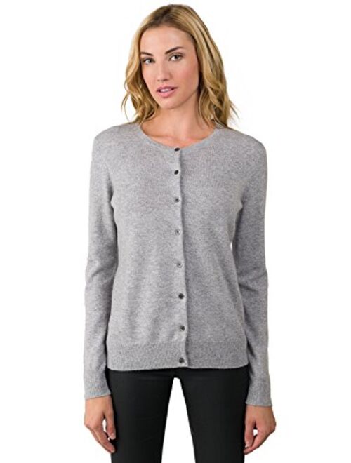 JENNIE LIU Women's 100% Cashmere Button Front Long Sleeve Crewneck Cardigan Sweater