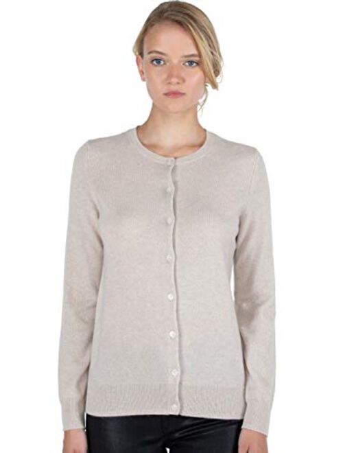 JENNIE LIU Women's 100% Cashmere Button Front Long Sleeve Crewneck Cardigan Sweater