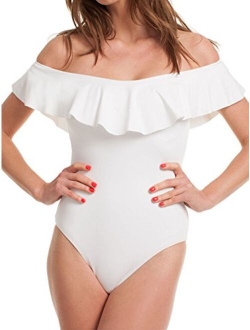 Famulily Women's Off Shoulder One Piece Swimsuit Ruffle Bodycon Bodysuit Swimwear