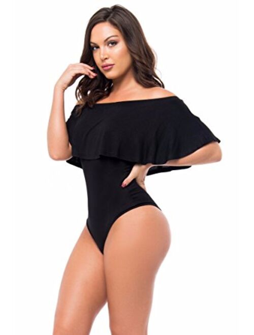 Famulily Women's Off Shoulder One Piece Swimsuit Ruffle Bodycon Bodysuit Swimwear