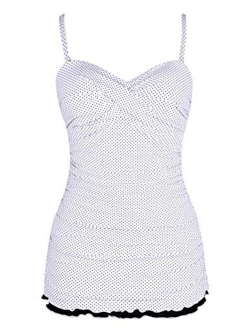 Women's One Piece Swimsuits Tummy Control Swimwear Ruffle Swimdress with Built in Swim Brief