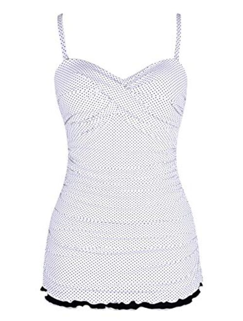 Hilor Women's One Piece Swimsuits Tummy Control Swimwear Ruffle Swimdress with Built in Swim Brief