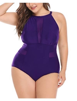 Daci Plus Size One Piece Swimsuits for Women Plunge Cutout High Neck Slimming Swimwear