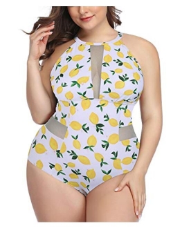 Daci Plus Size One Piece Swimsuits for Women Plunge Cutout High Neck Slimming Swimwear