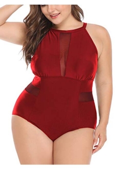 Daci Plus Size One Piece Swimsuits for Women Plunge Cutout High Neck Slimming Swimwear