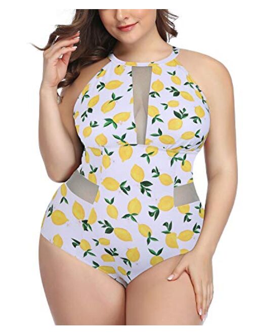 Daci Plus Size One Piece Swimsuits for Women Plunge Cutout High Neck Slimming Swimwear