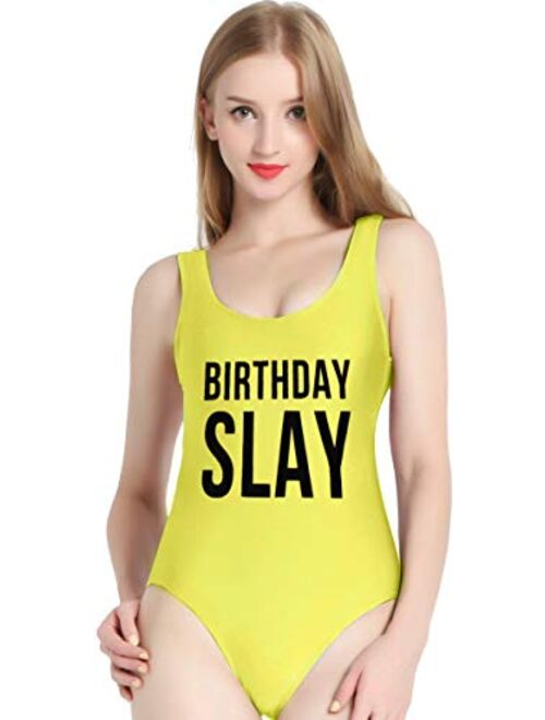 PINJIA Cute One Piece Low Back Swimsuit with High Cut for Women Bathing Suits