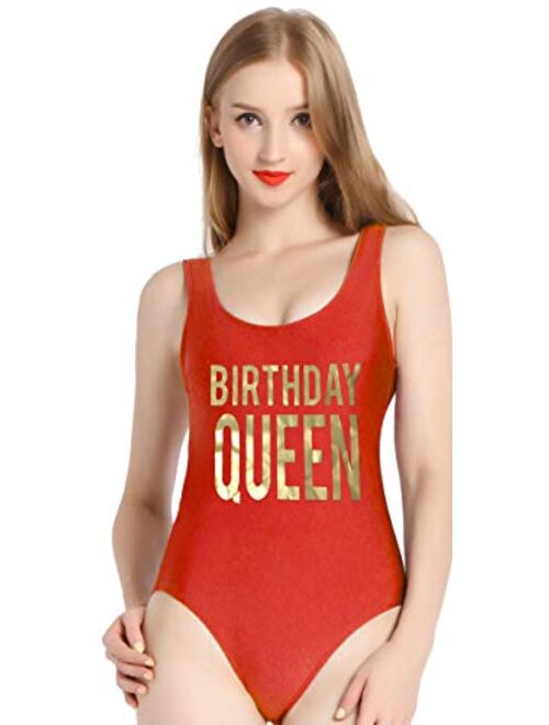 PINJIA Cute One Piece Low Back Swimsuit with High Cut for Women Bathing Suits