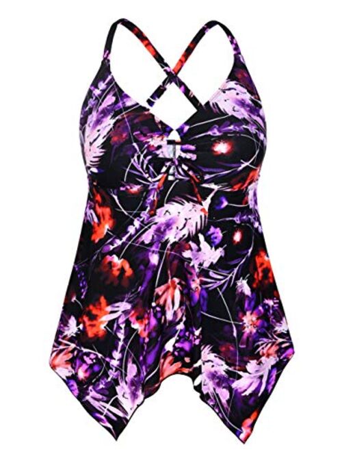 Mycoco Women's Front Tie Swim Top Cross Back Tankini Top Flowy Swimdress Tummy Control