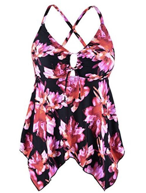 Mycoco Women's Front Tie Swim Top Cross Back Tankini Top Flowy Swimdress Tummy Control