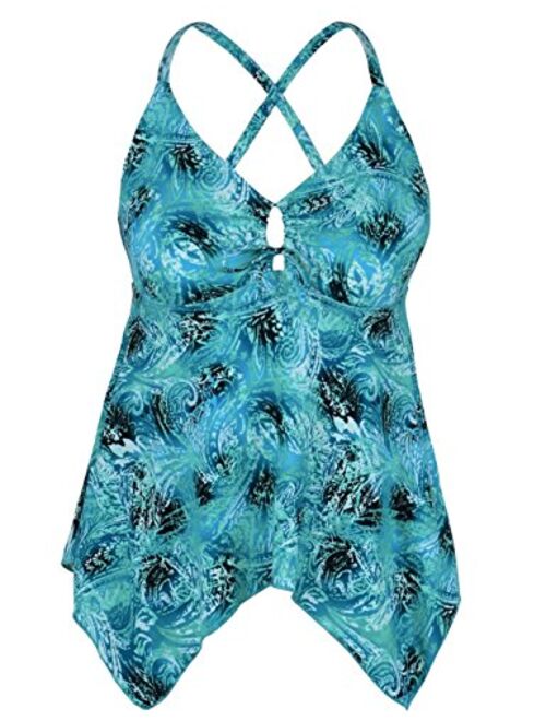 Mycoco Women's Front Tie Swim Top Cross Back Tankini Top Flowy Swimdress Tummy Control