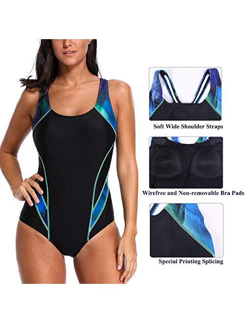 CharmLeaks Women's Sport Pro One Piece Swimsuit Athletic Racerback Swimwear