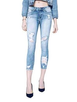 Kancan Jeans Women's Five Pocket High Waist Distressed Denim Jean - KC8373