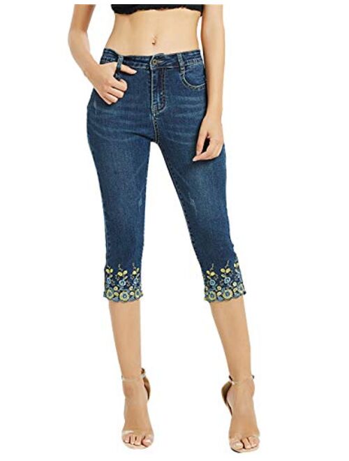 ZENTHACE Women's Mid Rise Stretchy Capri Jeans