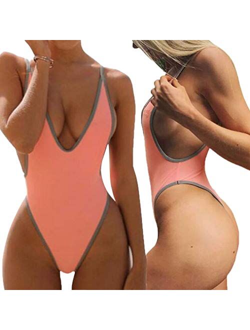 Buy ALLureLove Swimsuits for Women Sexy Monokini Deep V One Piece Bathing  Suits Backless Cheeky Swimwear Semi Thong Bikini online