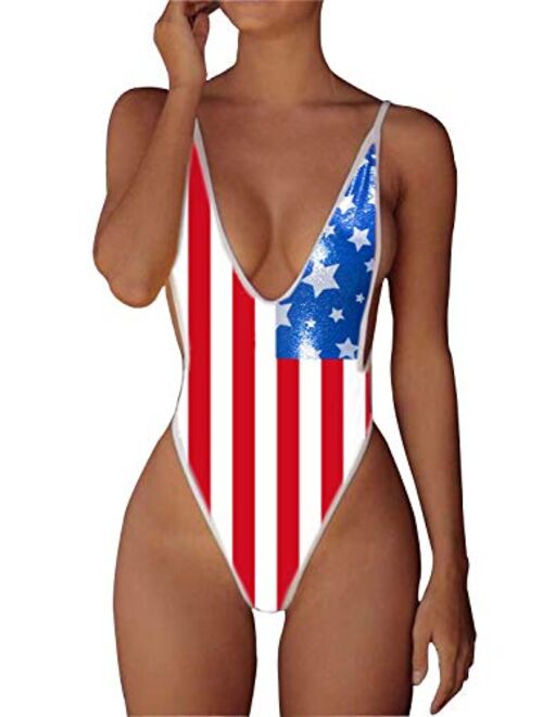 ALLureLove Swimsuits for Women Sexy Monokini Deep V One Piece Bathing Suits Backless Cheeky Swimwear Semi Thong Bikini