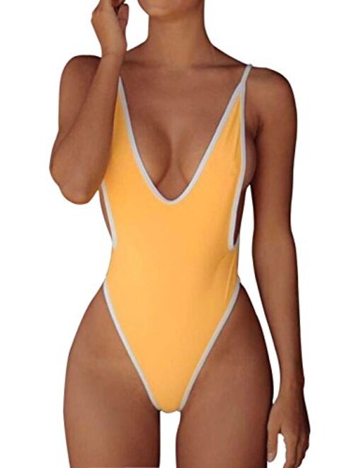 ALLureLove Swimsuits for Women Sexy Monokini Deep V One Piece Bathing Suits Backless Cheeky Swimwear Semi Thong Bikini