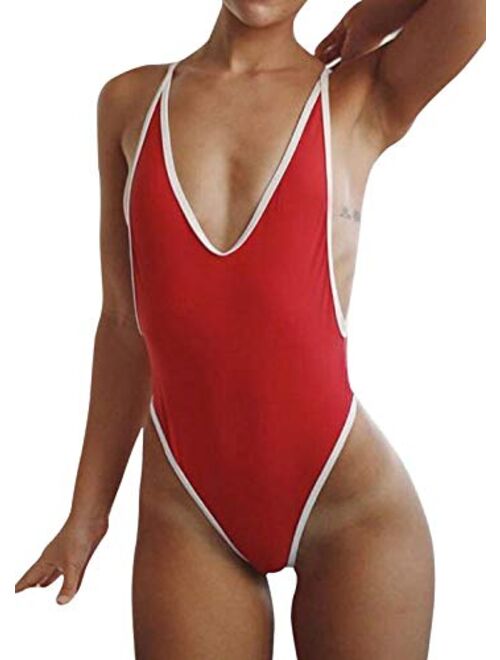 ALLureLove Swimsuits for Women Sexy Monokini Deep V One Piece Bathing Suits Backless Cheeky Swimwear Semi Thong Bikini