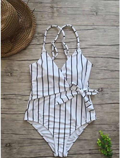 Fantastic Zone Womens Cute White Stripe One-Piece Swimsuit Beach Swimwear Bathing Suit Bikini