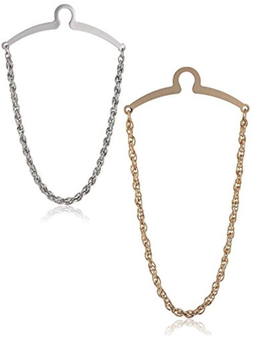 2 Pc Premium Tie Chain Set, Silver and Gold Tone Gift Boxed