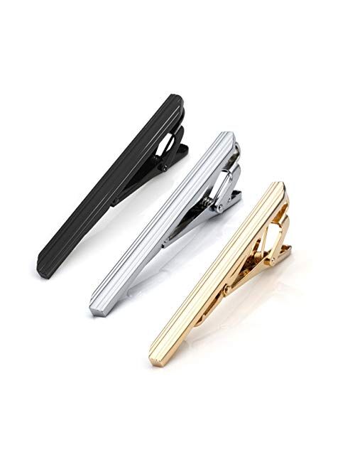 PiercingJ 3pcs Set Stainless Steel Exquisite GQ Classic Tie Bar Clip, Silver Tone, 2.3Inches