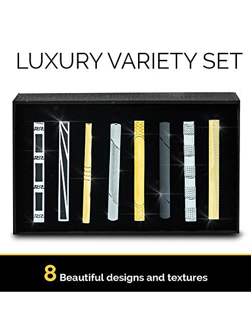 Tie Clip Gift Set by TMB Innovations | Men's Luxury 8pc Tie Clip Gift Set, Stainless Steel Tie Clips, Variety Set - Quality Black Gift Box