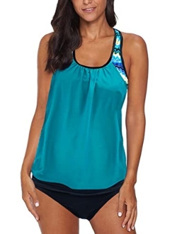 Women's Swimsuits Color Block Tankini Top Boyshort Swimwear