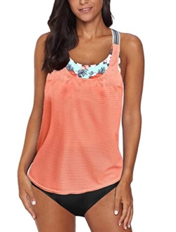 Women's Swimsuits Color Block Tankini Top Boyshort Swimwear