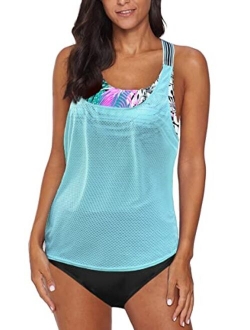 Women's Swimsuits Color Block Tankini Top Boyshort Swimwear