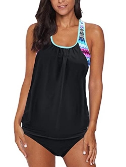 Women's Swimsuits Color Block Tankini Top Boyshort Swimwear