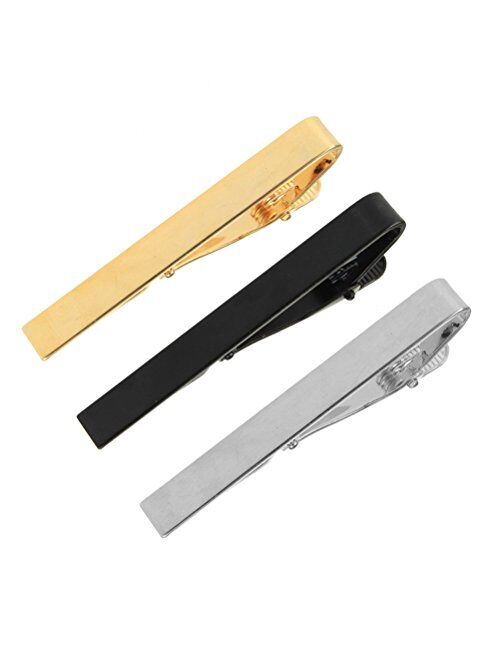 Hugesavings 3 Pcs Set Tie Clips, Silver Golden Black Classic Tie Bar Clip Necktie Tie Pins