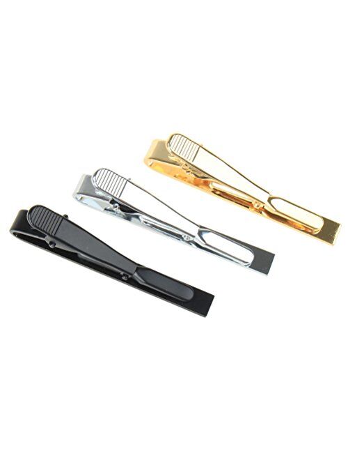 Hugesavings 3 Pcs Set Tie Clips, Silver Golden Black Classic Tie Bar Clip Necktie Tie Pins