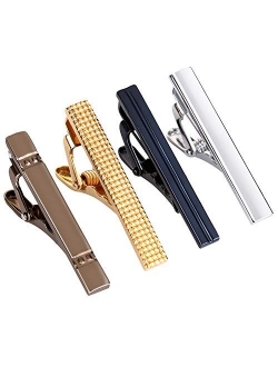 UHIBROS Mens Tie Clip Tie Bar Set for Regular Ties Silver, Black, Blue,Gold Tone Luxury Gift Box Wedding Business Clips