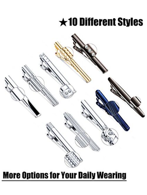 FIBO STEEL 10 Pcs Tie Clips Bar Pinch Clip for Men Wedding Business Tie Bar Clip with Box