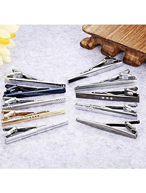 FIBO STEEL 10 Pcs Tie Clips Bar Pinch Clip for Men Wedding Business Tie Bar Clip with Box