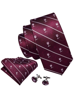 Barry.Wang Fun Animal Ties for Men Designer Handkerchief Cufflink WOVEN Necktie Set