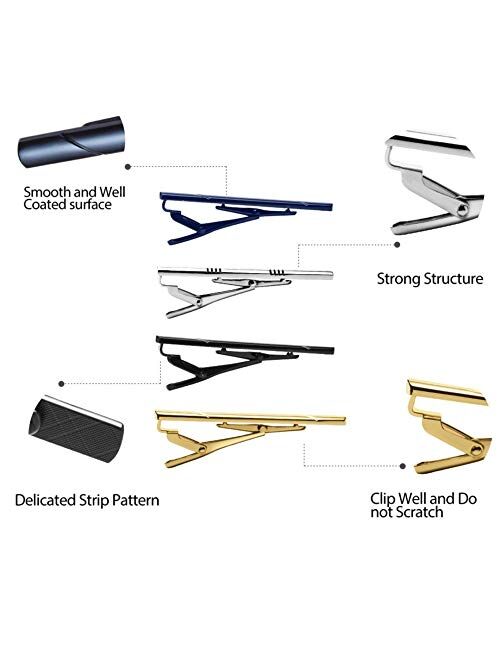 MOZETO Tie Clips for Men, 4pcs Fashion Elegant Style Tie Bar Set for Regular Ties, Luxury Package, Gift for Men