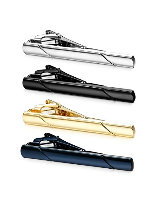 MOZETO Tie Clips for Men, 4pcs Fashion Elegant Style Tie Bar Set for Regular Ties, Luxury Package, Gift for Men