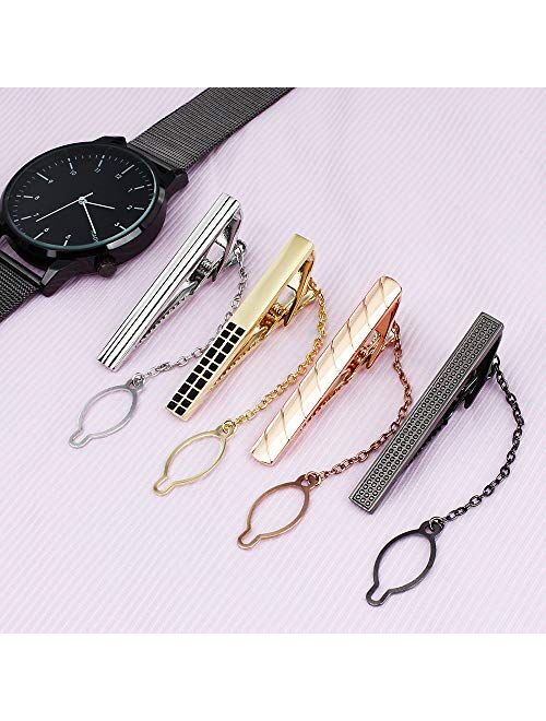 HAWSON 4 pcs Tie Clips Set for Men Necktie 2 inch Tie Bar Clip with Chain - Business Wedding Accessories