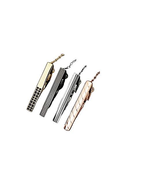 HAWSON 4 pcs Tie Clips Set for Men Necktie 2 inch Tie Bar Clip with Chain - Business Wedding Accessories