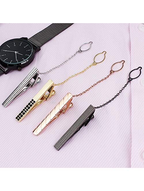 HAWSON 4 pcs Tie Clips Set for Men Necktie 2 inch Tie Bar Clip with Chain - Business Wedding Accessories