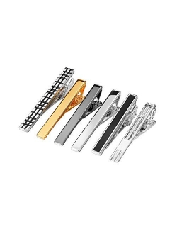 U7 Men Tie Clips for Wedding Anniversary Tie Clip Cufflinks Platinum/Black/Gold/Rose Gold Regular Tie Bar 1-6 Pcs,Customizable