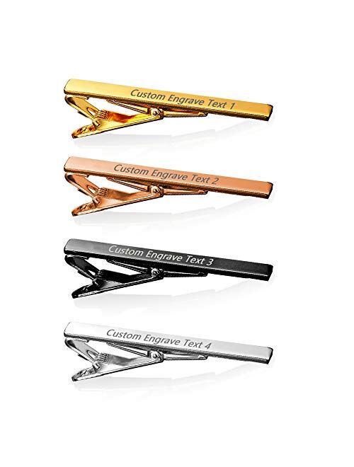 U7 Men Tie Clips for Wedding Anniversary Tie Clip Cufflinks Platinum/Black/Gold/Rose Gold Regular Tie Bar 1-6 Pcs,Customizable