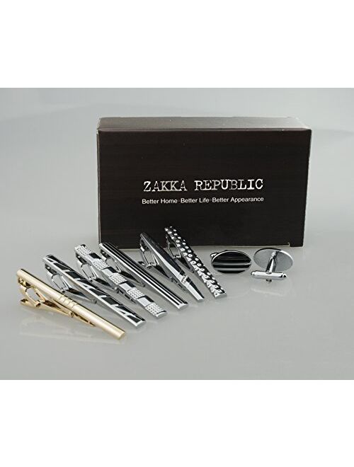 Mens Fashion Neckie Tie Clips Bar Set & 2pc Cufflinks, By Zakka Republic