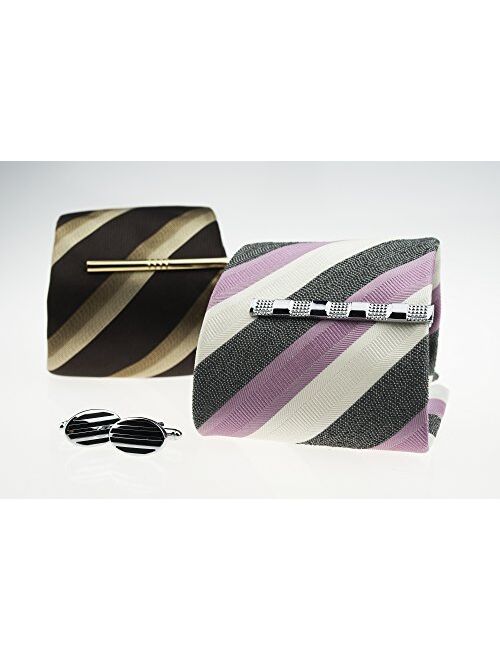 Mens Fashion Neckie Tie Clips Bar Set & 2pc Cufflinks, By Zakka Republic