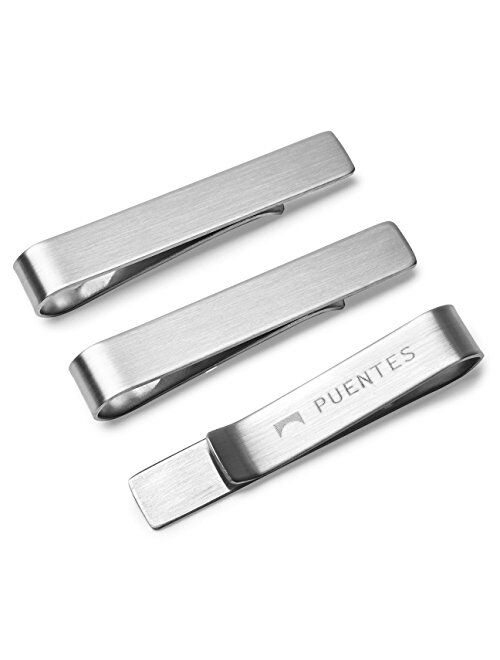 3 Pc Set Tie Bar Clip Wedding Party Collection 1.9" Brushed Silver Finish Gift-Boxed