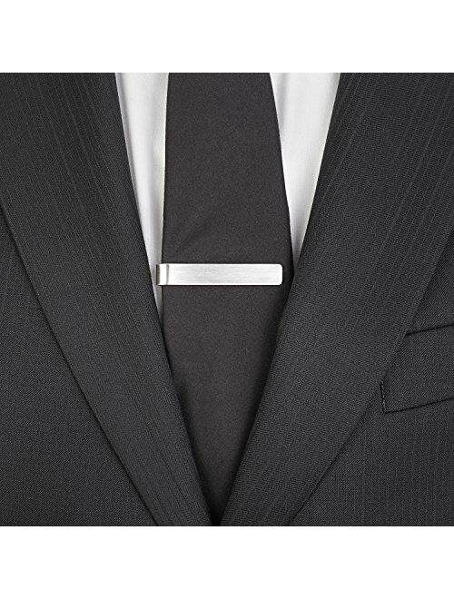 3 Pc Set Tie Bar Clip Wedding Party Collection 1.9" Brushed Silver Finish Gift-Boxed