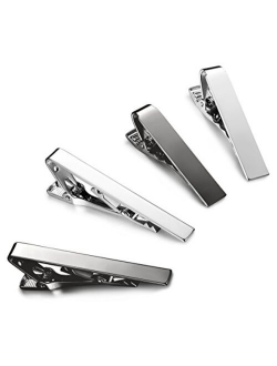 LOYALLOOK 2-4pcs Mens Tie Bar Pinch Clip Set for Regular Ties and Skinny Tie with Gift Box Silver Black Tone Pack 1.5-2.15Inches