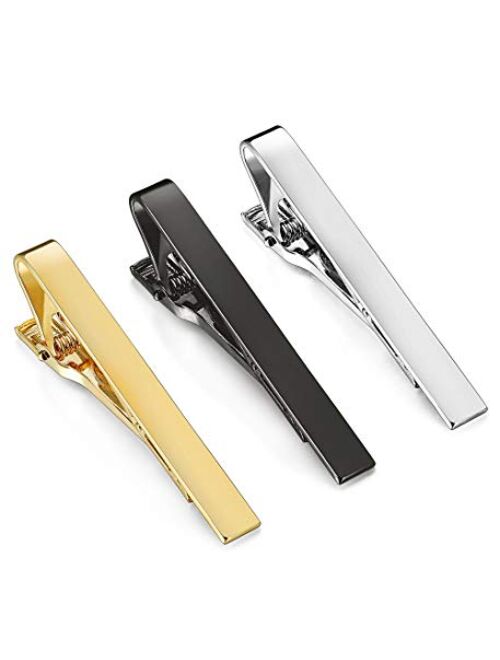 LOYALLOOK 2-4pcs Mens Tie Bar Pinch Clip Set for Regular Ties and Skinny Tie with Gift Box Silver Black Tone Pack 1.5-2.15Inches